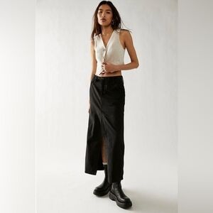 Free People Cotton Chino Black Maxi Skirt With Pockets and Centre Split Size 4